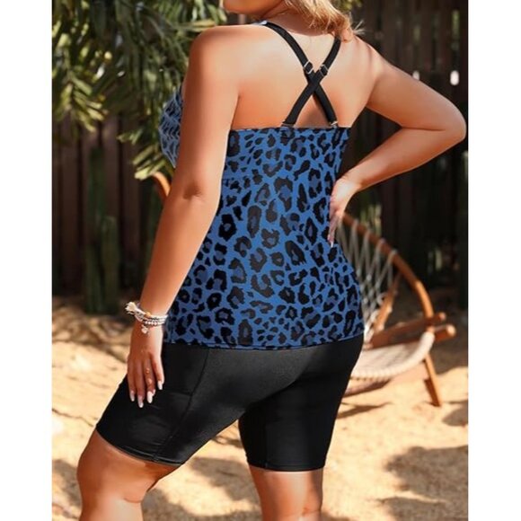 Aqua Eve 2-Piece Leopard Print Tankini Swimsuit Plus Size 18W Top Long Shorts - Picture 7 of 10